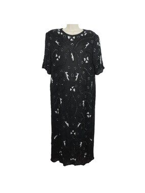 NEW Midnight Run Women Plus Size 2X 18-20 Black Silver Sequin Beaded Dress VTG